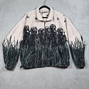 VTG Outback Trading Co Mens XL Fleece Jacket Full Zip Puppies Dogs Hunting RARE